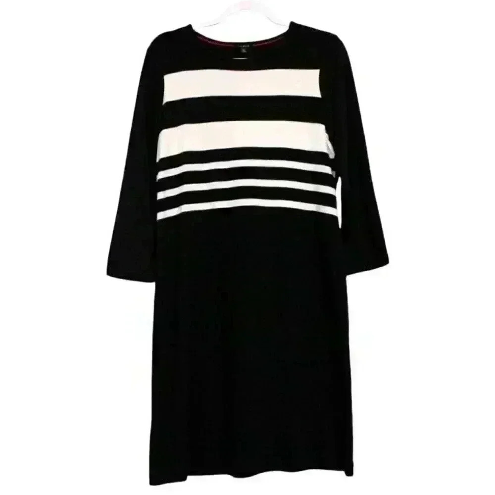 NWT Talbots Dress Size Medium Black White Striped Classic Business Casual Cotton